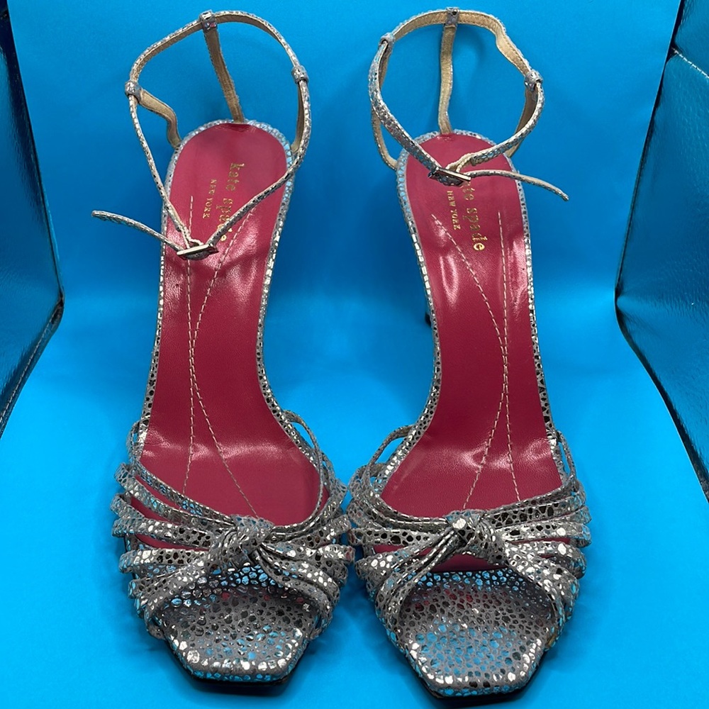 KATE SPADE Metallic Gold Dot Print Leather Strappy High Heels, Size 10